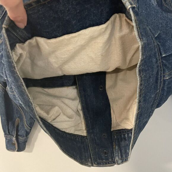 Vintage Jean Jacket Zip Off Sleeves Lined Snaps 1980s Faux Leather Accents Sz 7 - Picture 10 of 10